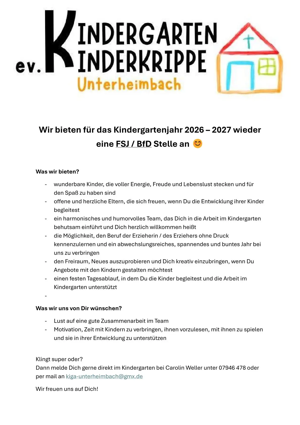 Angebot FSJ Unterheimbach
