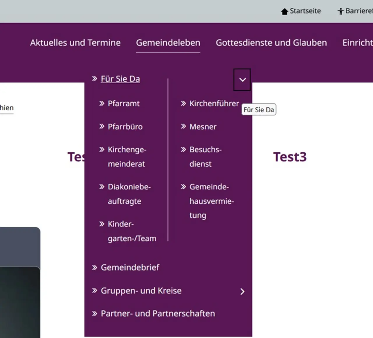 Standardnsicht offenes Menü Ebene 2 und Ebene 3  mit unschönen Namensumbrüchen